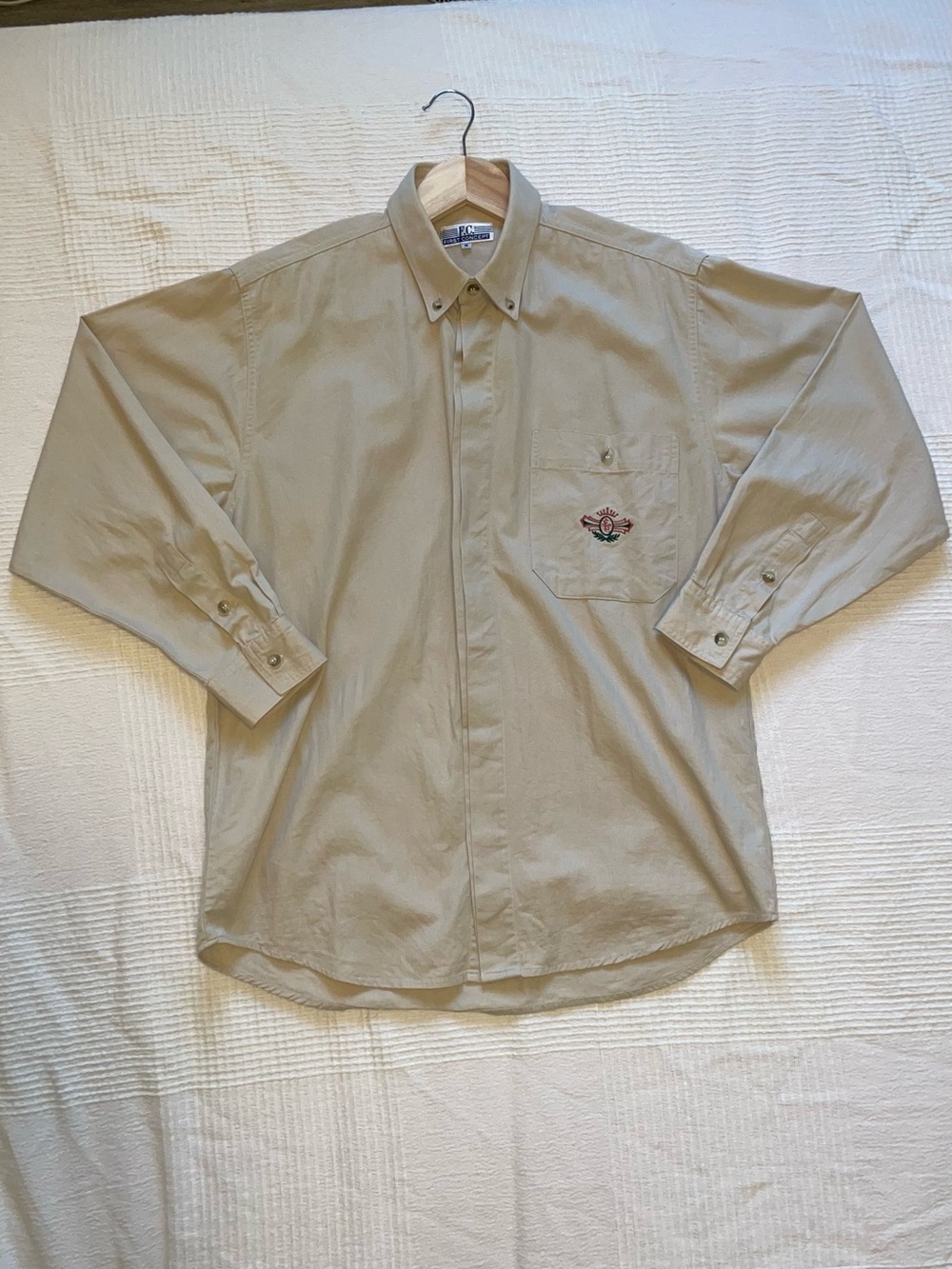 FC First Concept Tan Long Sleeve Button Down Shirt Men's Size M